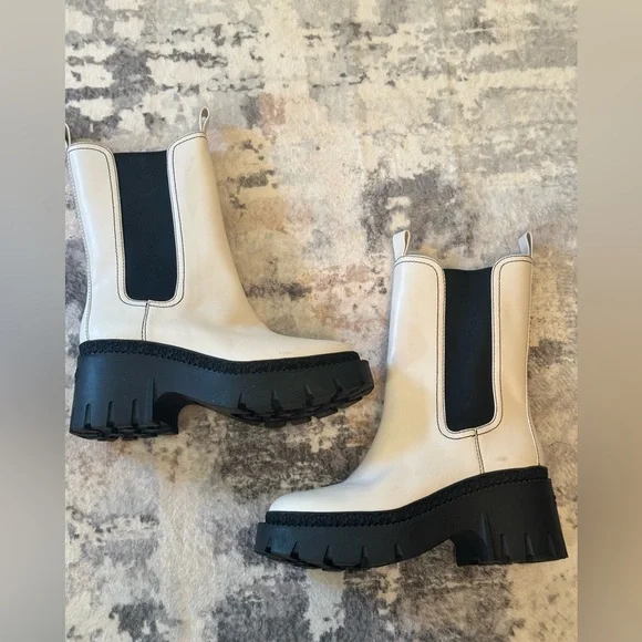 Coach Alexa Chelsea Boots White Leather Streetwear Chunky Heel Sz 8 - Picture 3 of 12
